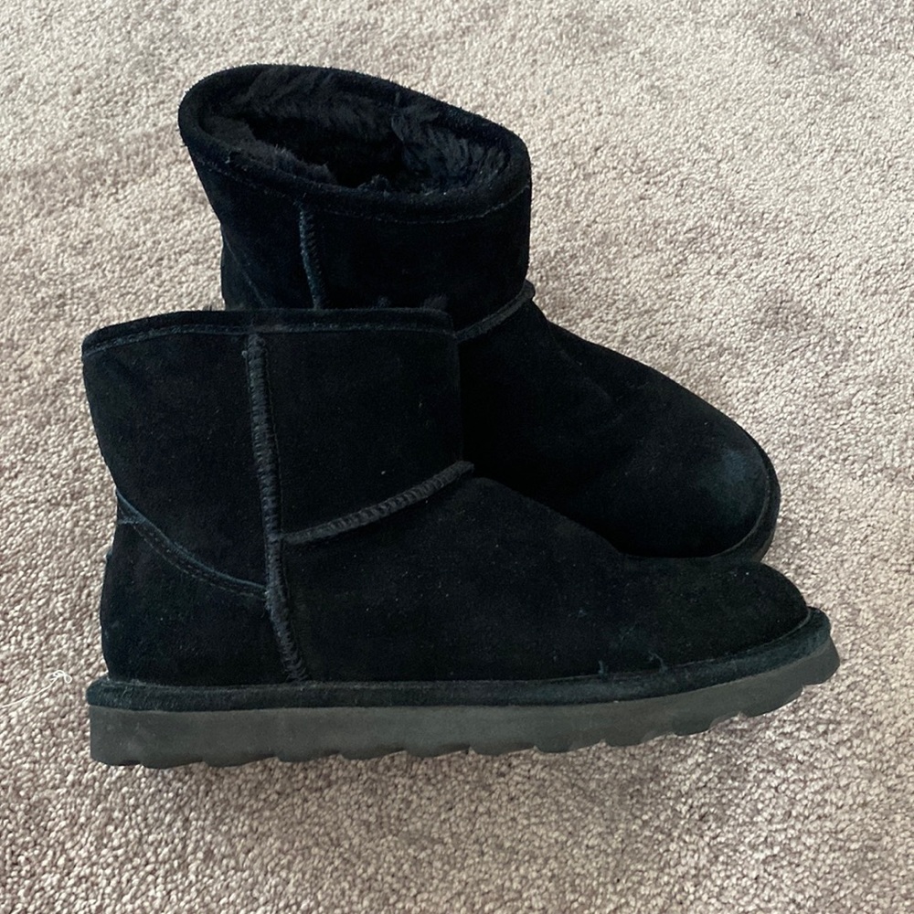 Bearpaw Alyssa Black Suede Shearling Ankle Boots Winter Cozy SIZE 9